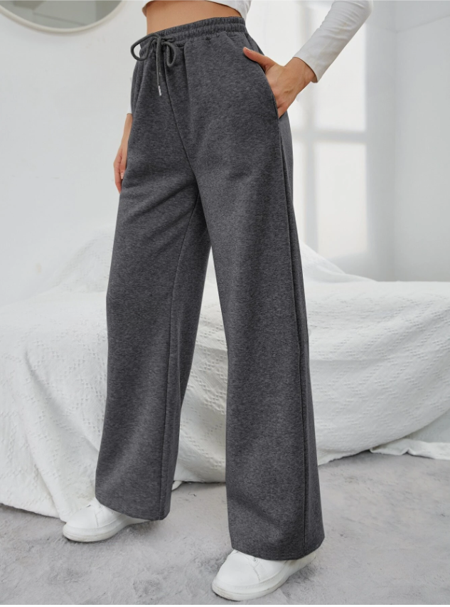 Women's Wide Leg Sweatpants with Elastic Waistband and Pockets - Comfortable Fit Dark Grey