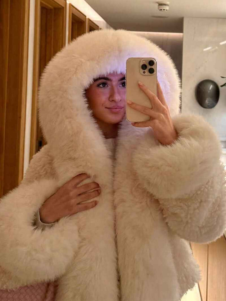 Winter Faux Fur Jacket for Women | Cozy & Warm Fluffy Outerwear White M