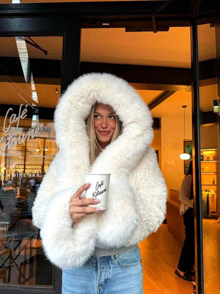 Winter Faux Fur Jacket for Women | Cozy & Warm Fluffy Outerwear White S