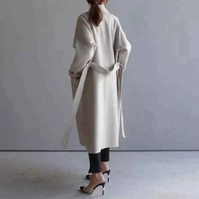 Women's Oversized Wool Blend Coat – Long Double-Breasted Classic Style