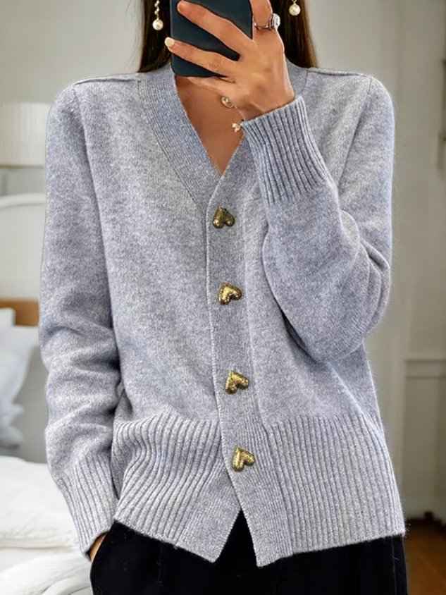 Winter Wool Knit Cardigan for Women Grey