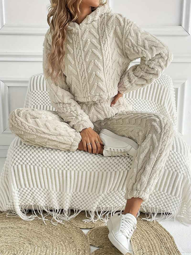 Women's Cozy Two-Piece Winter Hoodie Set Beige