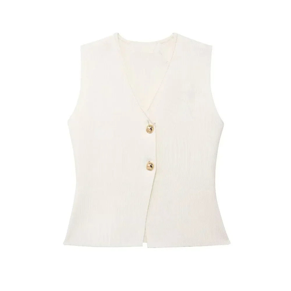 Imara | Women's Sleeveless Gilet Top - Elegant and Minimalistic White