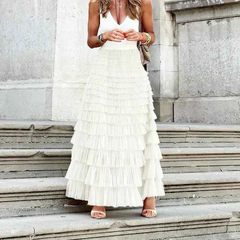 Theresa | Elegant Tulle Midi Skirt for Women White