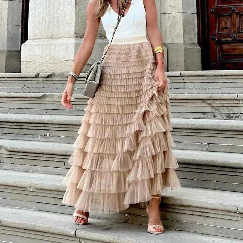 Theresa | Elegant Tulle Midi Skirt for Women