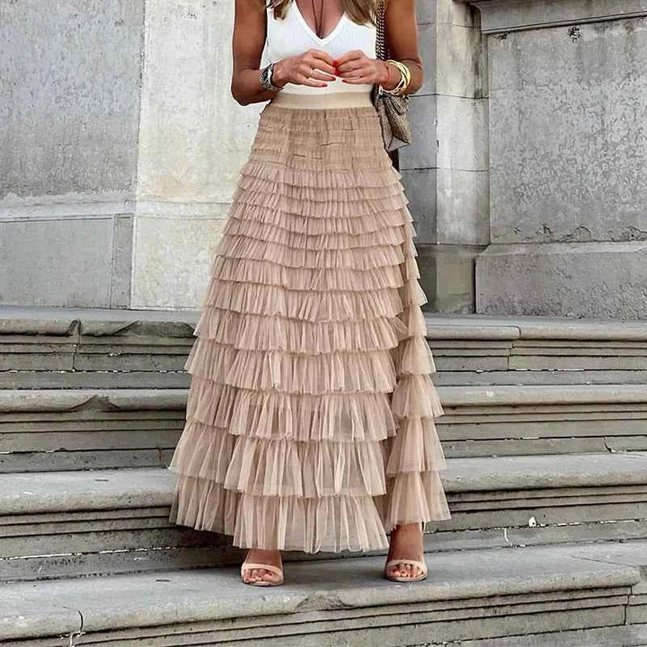 Theresa | Elegant Tulle Midi Skirt for Women Khaki