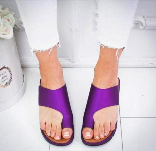 Women Slippers Flat Sole Casual Soft Big Toe Foot Sandal Purple