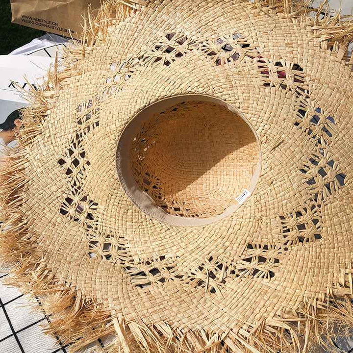 Women Summer Natural Raffia Straw Hat Girl Fashion Ribbon Floppy Shading Panama Wide Brim Sun Hats Vacation Travel Beach Hat