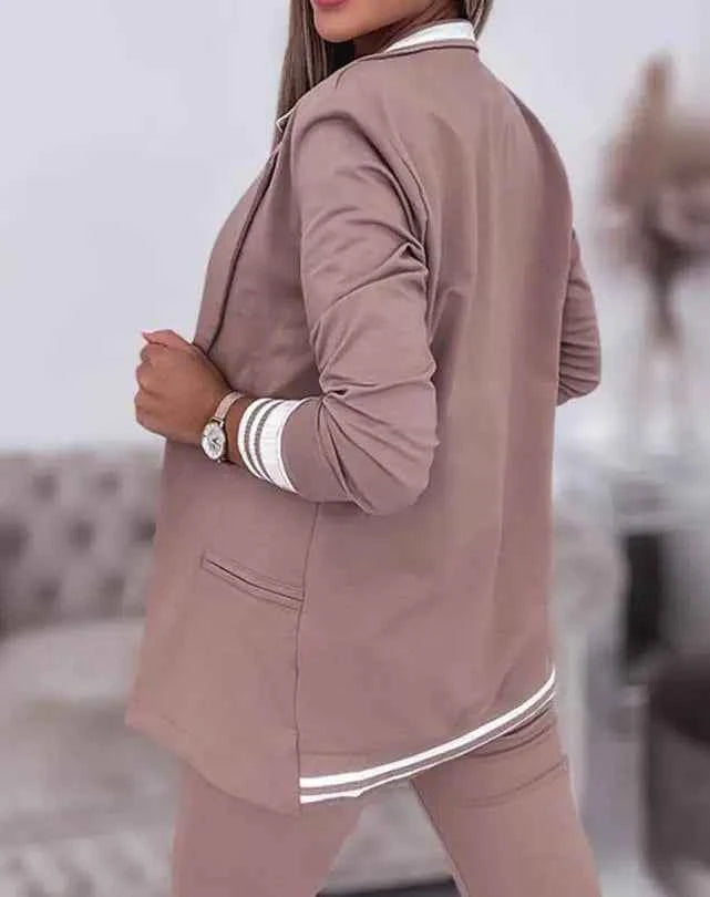 Women's Comfort Fit Blazer and Jogging Pants Set – Stretchy Casual Chic