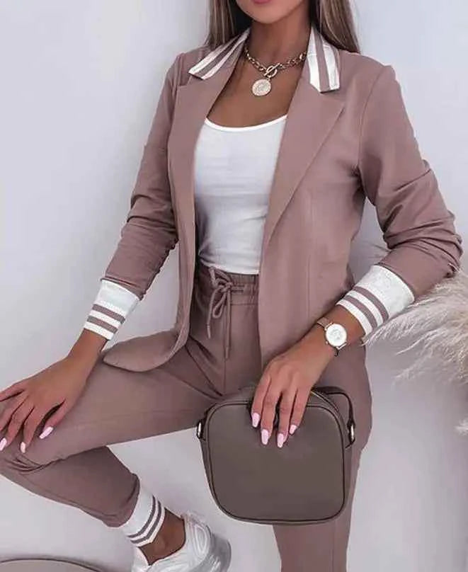 Women's Comfort Fit Blazer and Jogging Pants Set – Stretchy Casual Chic Pink