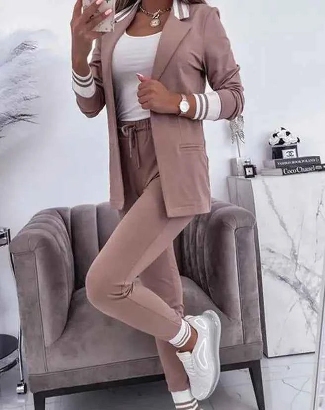 Women's Comfort Fit Blazer and Jogging Pants Set – Stretchy Casual Chic