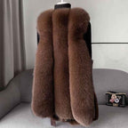 Women's Mid-Thigh Length Fur Trim Collared Belted Vest