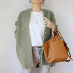 Women's Relaxed Fit Open Front Cardigan with Button Closure Green