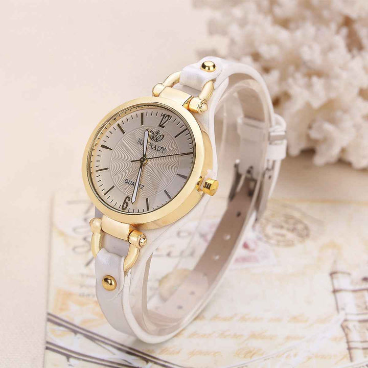Gold-Tone Bezel Round Face Wristwatch White One Size