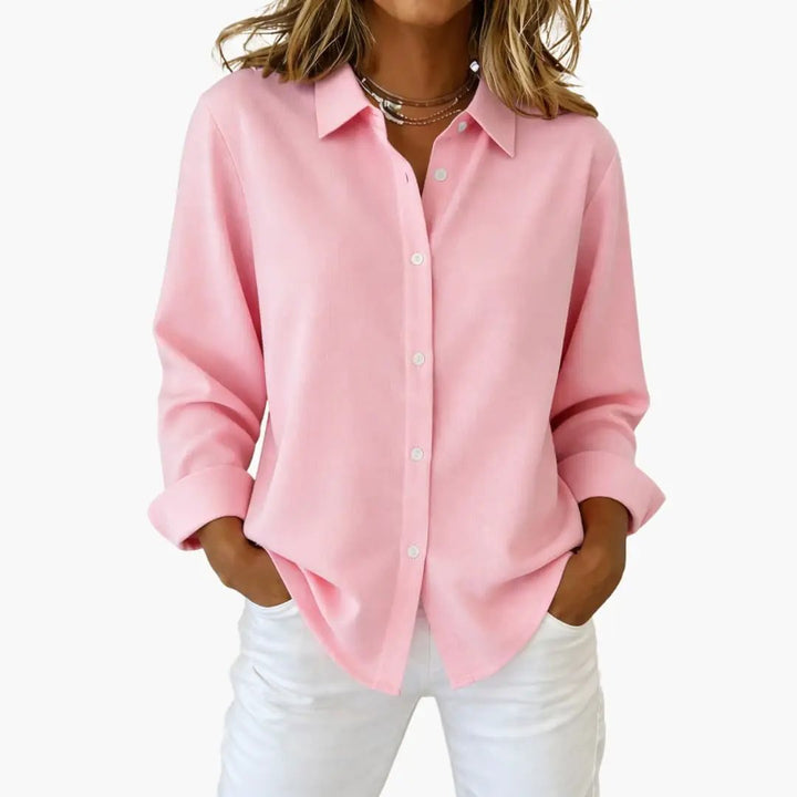 Women's Relaxed Fit Long Sleeve Button-Up Blouse Light Pink
