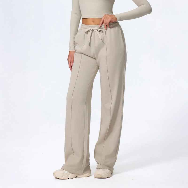 Women's Wide Leg Lounge Pants | Relaxed Fit with Drawstring Waist Beige
