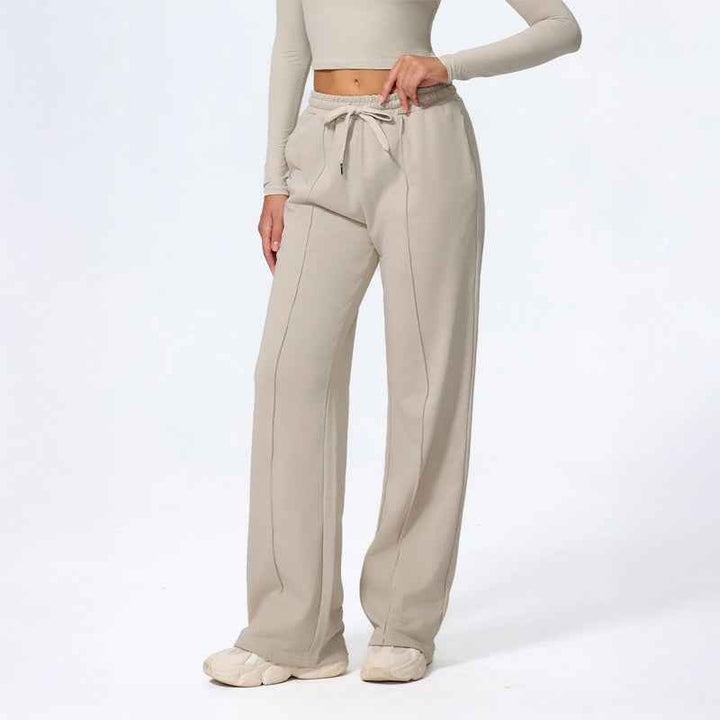 Women's Wide Leg Lounge Pants | Relaxed Fit with Drawstring Waist Beige