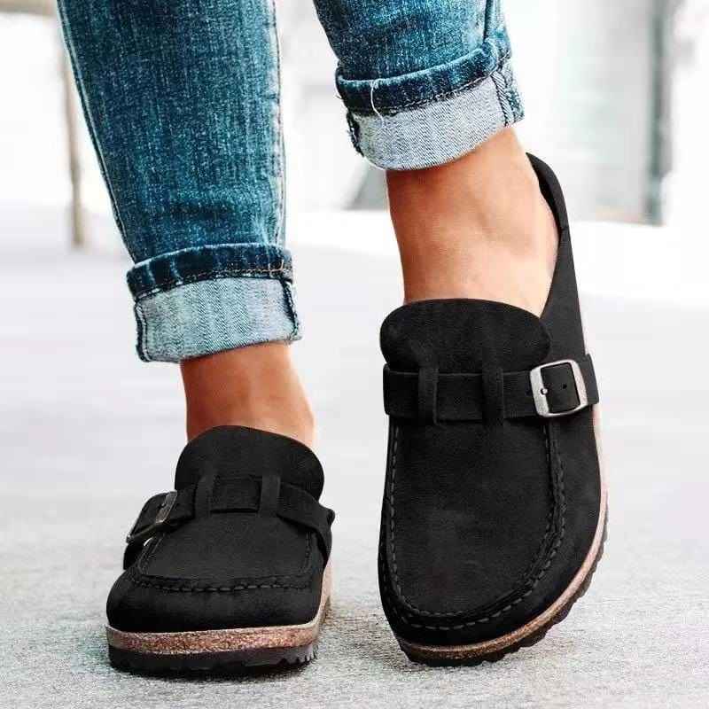 Women's Classic Slip-On Loafers with Buckle Black