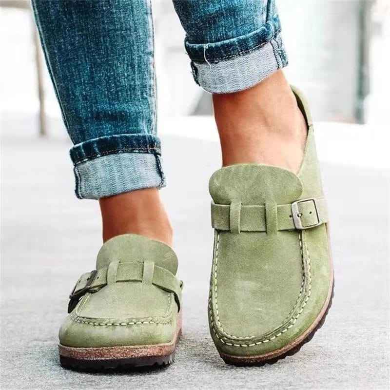 Women's Classic Slip-On Loafers with Buckle Green