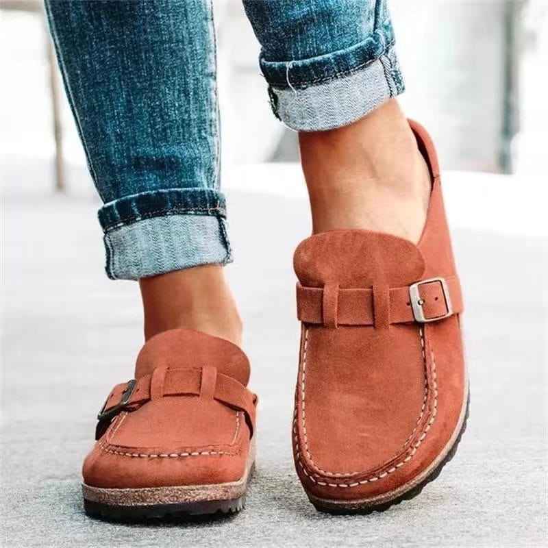 Women's Classic Slip-On Loafers with Buckle Orange