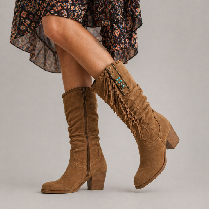 Women's Mid-Calf Cowboy Fringe Boots