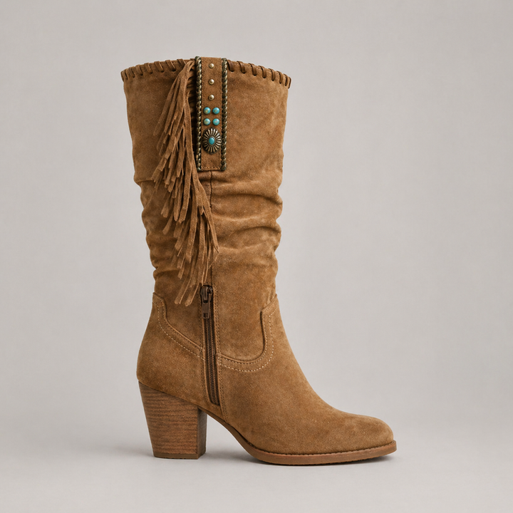 Women's Mid-Calf Cowboy Fringe Boots Brown