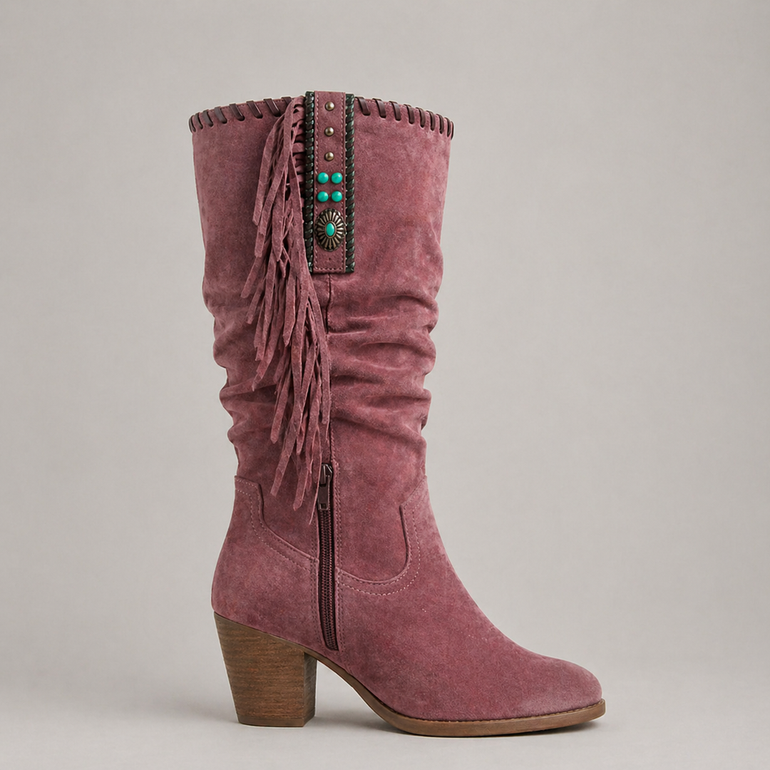 Women's Mid-Calf Cowboy Fringe Boots Red
