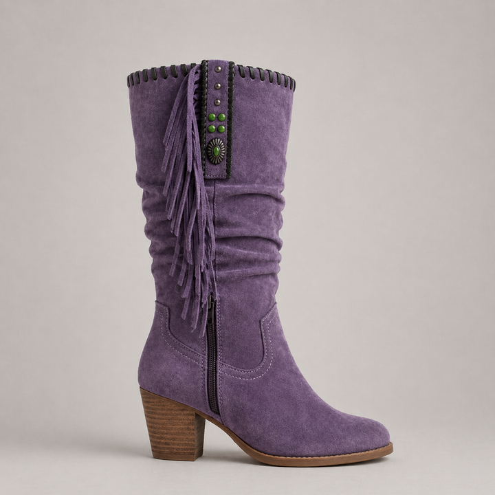 Women's Mid-Calf Cowboy Fringe Boots Purple