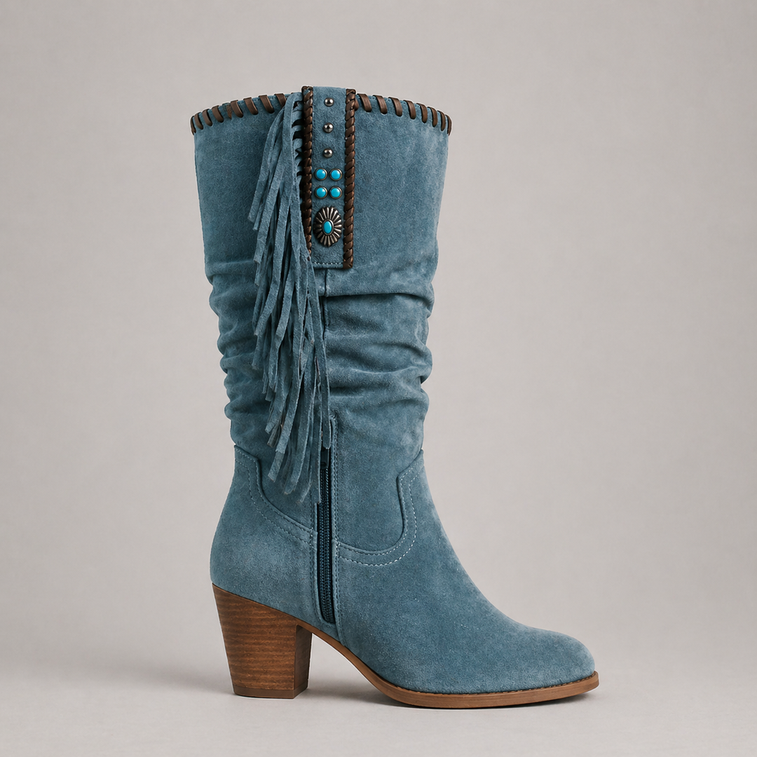 Women's Mid-Calf Cowboy Fringe Boots Blue