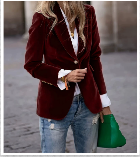 Women's Elegant Velvet Blazer | Tailored Jacket with Gold Accents