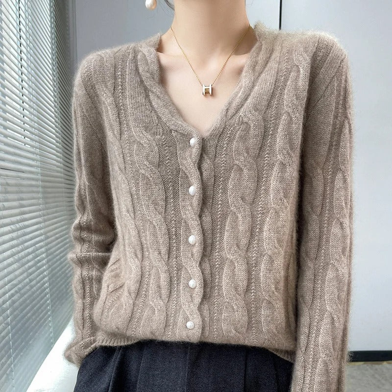 Women's 100% Wool Cardigan - Cozy & Stylish Knitwear Light Khaki