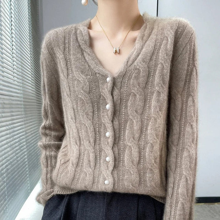 Women's 100% Wool Cardigan - Cozy & Stylish Knitwear Light Khaki