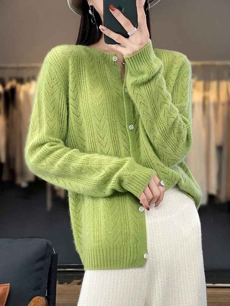 Women's Wool Cardigan Winter Essential Knitwear Collection Green