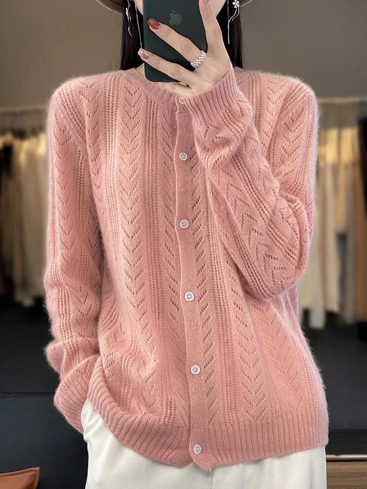 Women's Wool Cardigan Winter Essential Knitwear Collection Pink