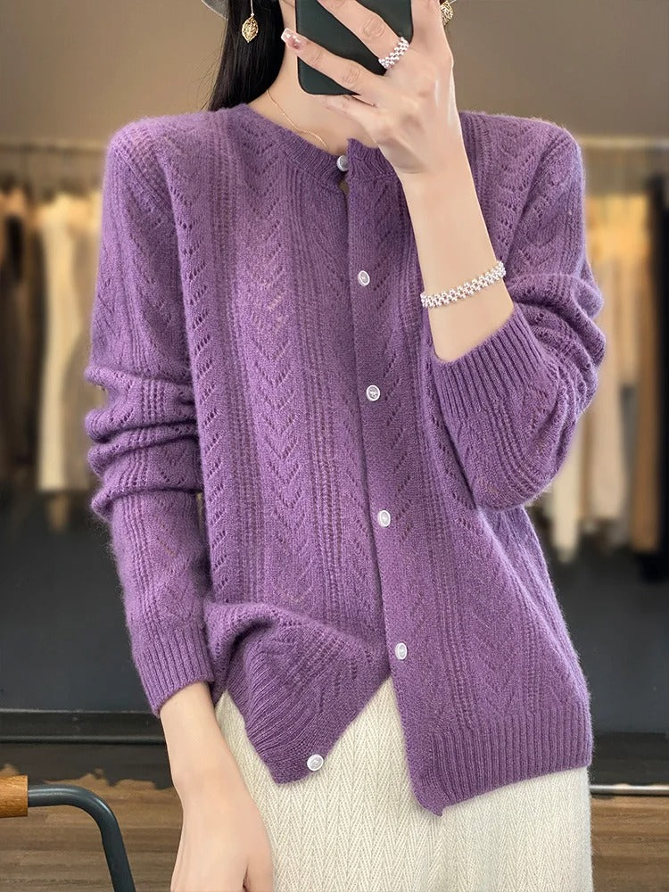 Women's 100% Wool Santorini Cardigan Purple