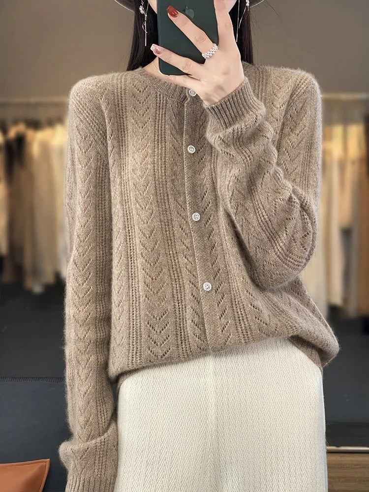 Women's 100% Wool Santorini Cardigan Camel