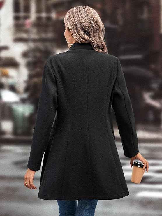 Women's A-Line Fitted Coat with Long Sleeves and Classic Lapels