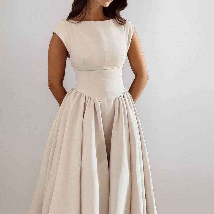 Women's A-Line Midi Dress – Fitted Sleeveless Design with Back Detail