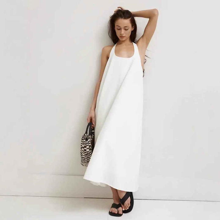 Women's A-Line Midi Dress – Halter Neck – Sleeveless – Lightweight Luxury Fabric