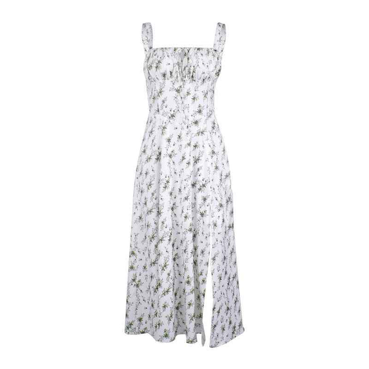Women's A-Line Midi Dress – Sleeveless Floral Print with Bow Detail