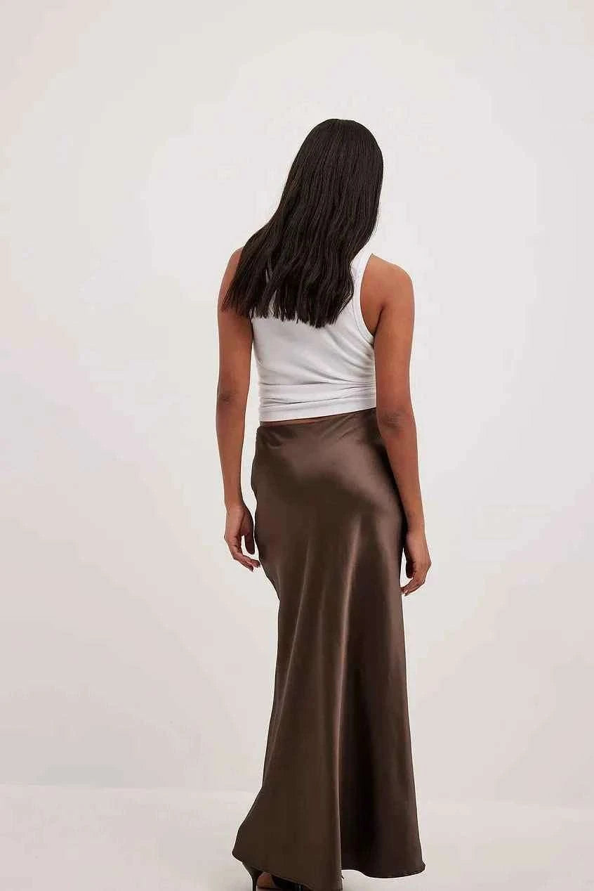 Women's A-Line Satin Maxi Skirt – Elegant Long Design with Shiny Finish