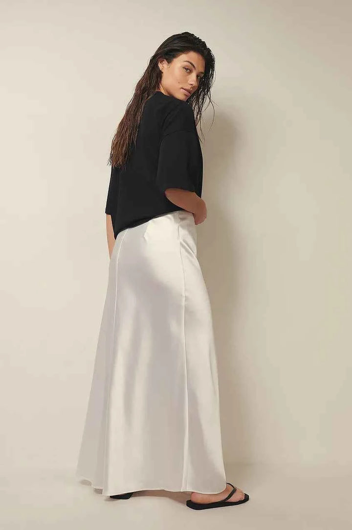 Women's A-Line Satin Maxi Skirt – Elegant Long Design with Shiny Finish