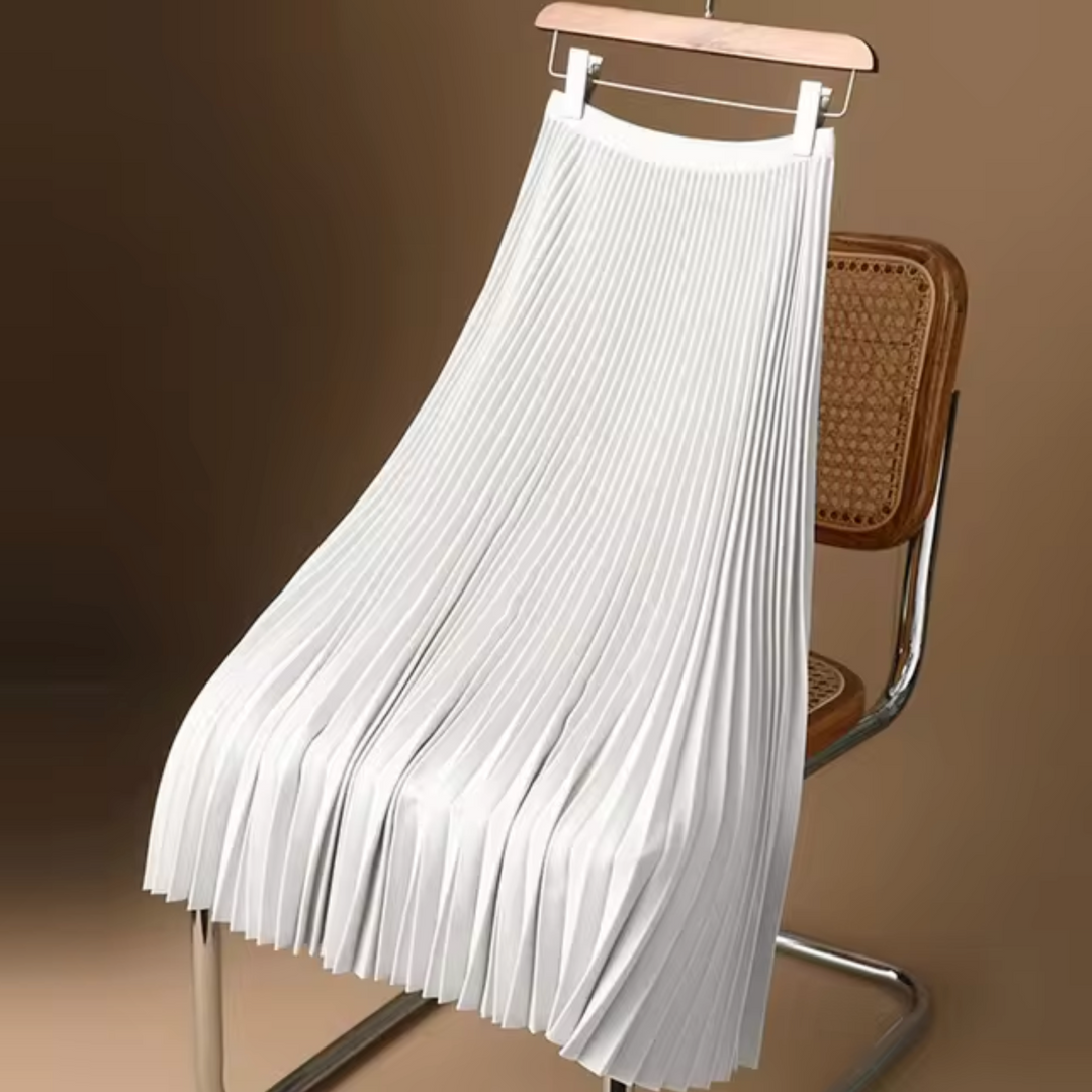 Women's A-line Midi Skirt - Pleated Design - Elegant Draping - Comfortable Fit White