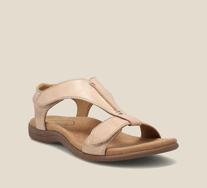 Women's Adjustable T-Strap Sandals with Contoured Insole Beige