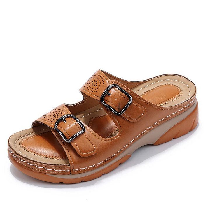 Women's Adjustable Wedge Sandals with Perforated Straps