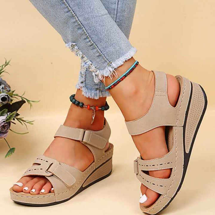 Women's Adjustable Wedge Sandals with Straps Beige