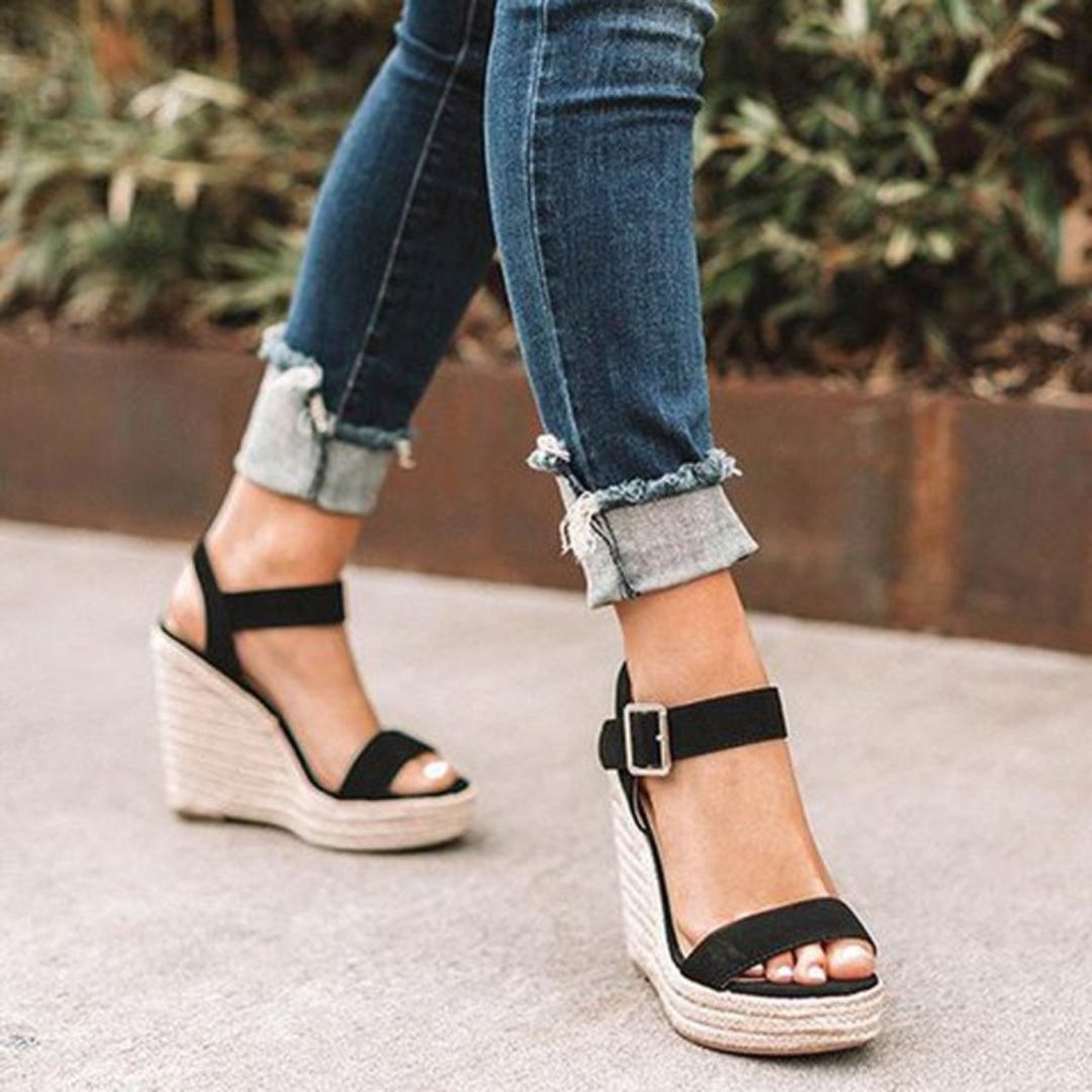 Women's All-Day Comfort Wedge Sandals with Strap Black