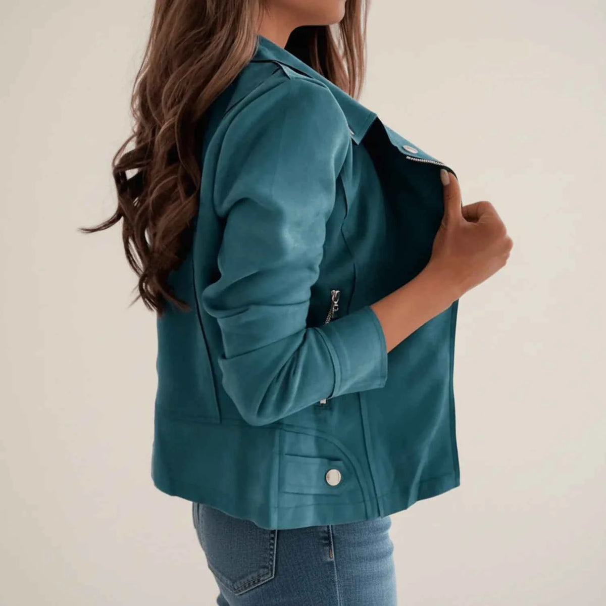 Women's Jacket Fitted Zip Closure Blue Winter Khaki Long Sleeve