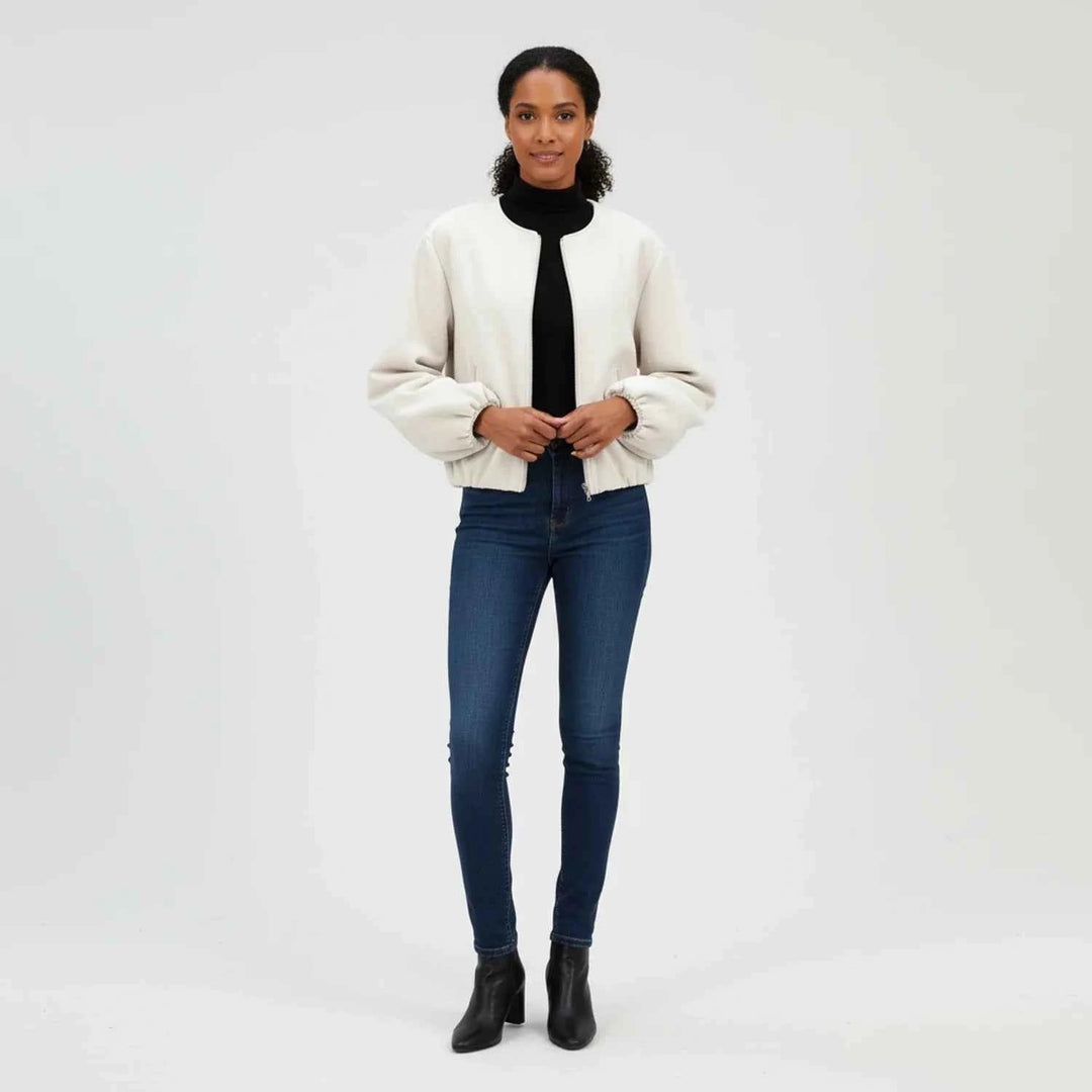 Women's Balloon Sleeve Zip-Up Bomber Jacket