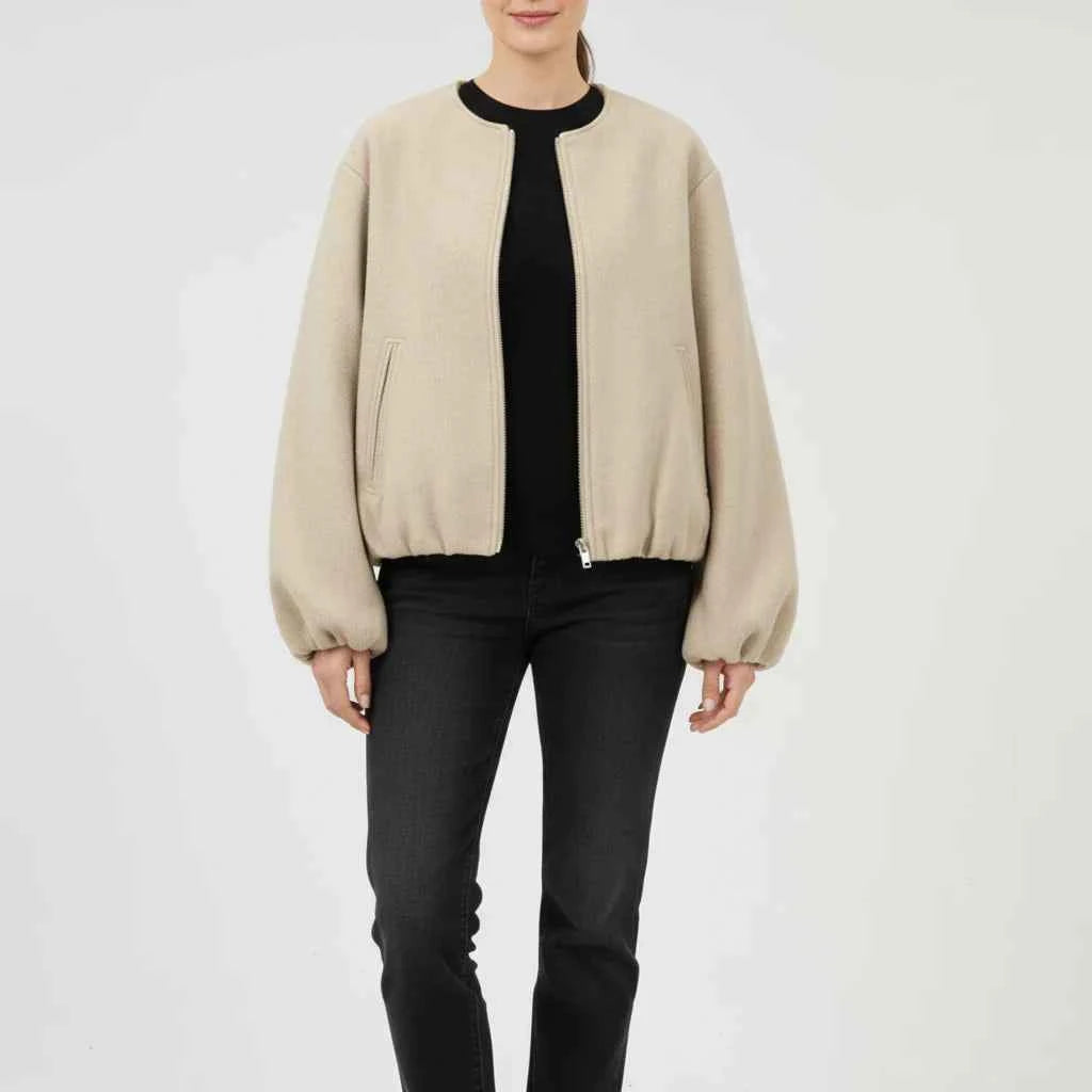 Women's Balloon Sleeve Zip-Up Bomber Jacket